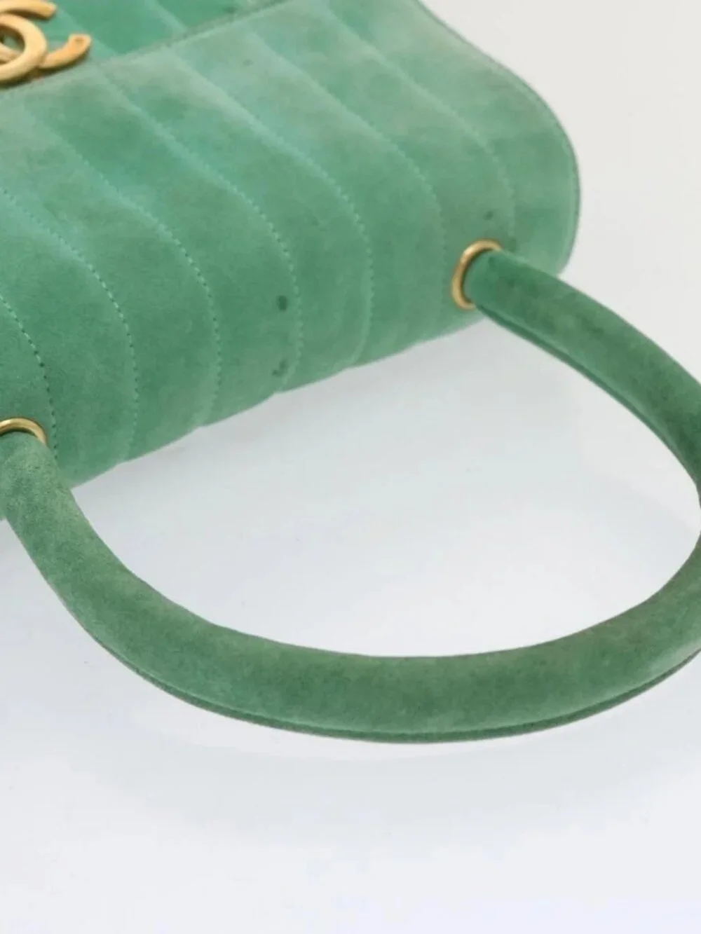 CHANEL Hand Bag Suede Green CC Auth 68731SAV